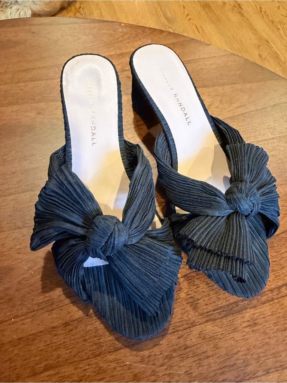 EUC Loeffler Randall Black Knotted Pleat Mule Heels